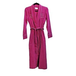 Vintage Mid-Century Evelyn Pearson Pink Magenta Corduroy Bath Robe White Piping